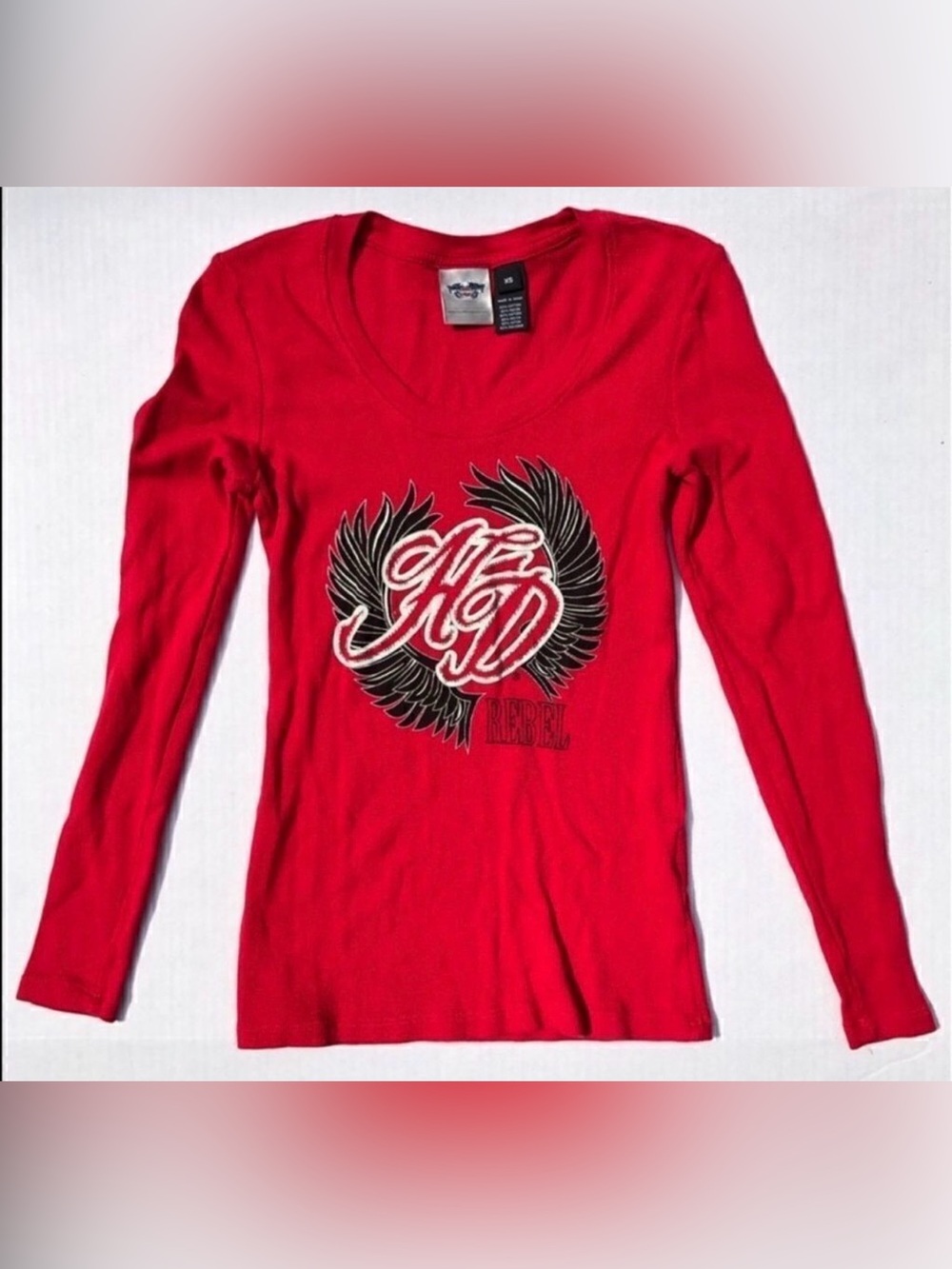 Harley-Davidson HD Rebel Red Long Sleeve Thermal Top XS Biker Graphic